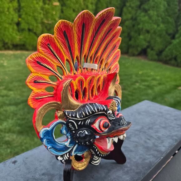 Vintage Balinese Barong Lions Mask Hand Carved Craft Tribal Mask Wall Decor - Picture 3 of 13